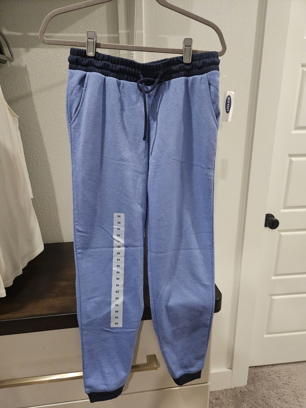 Jogger Pants in Light Blue with Navy Waistband